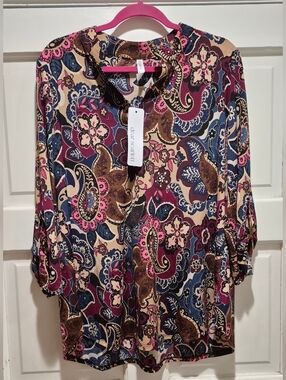Dear Scarlett Paisley Boho Blouse – Size Large NWT